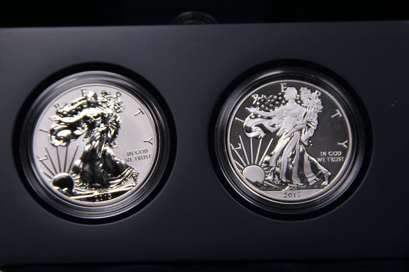 2013 American Silver Eagle, 2 Coin Set. Complete with U.S. Mint Packing.