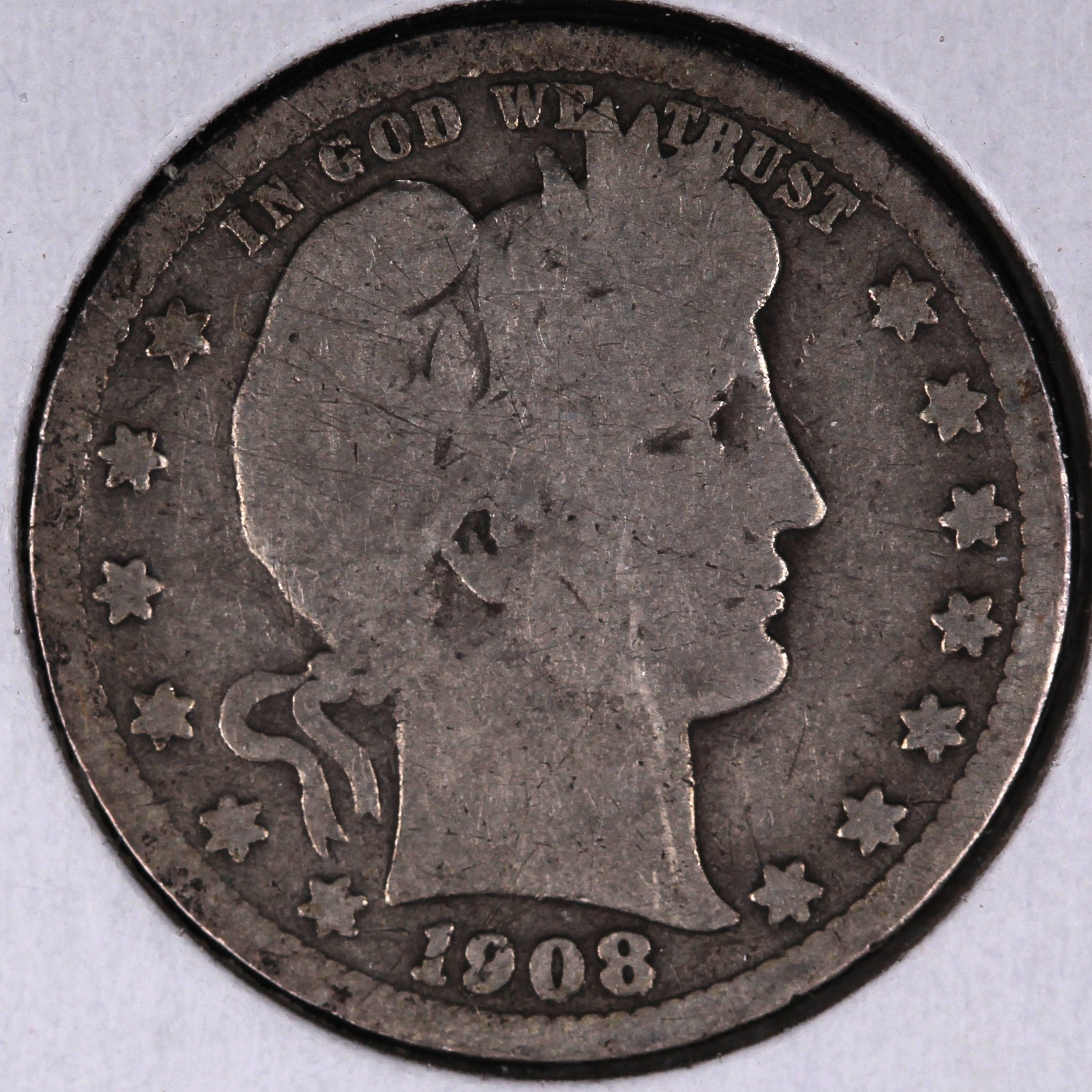 1908 Barber Quarter, Good+ Circulated Coin, Store # 07840