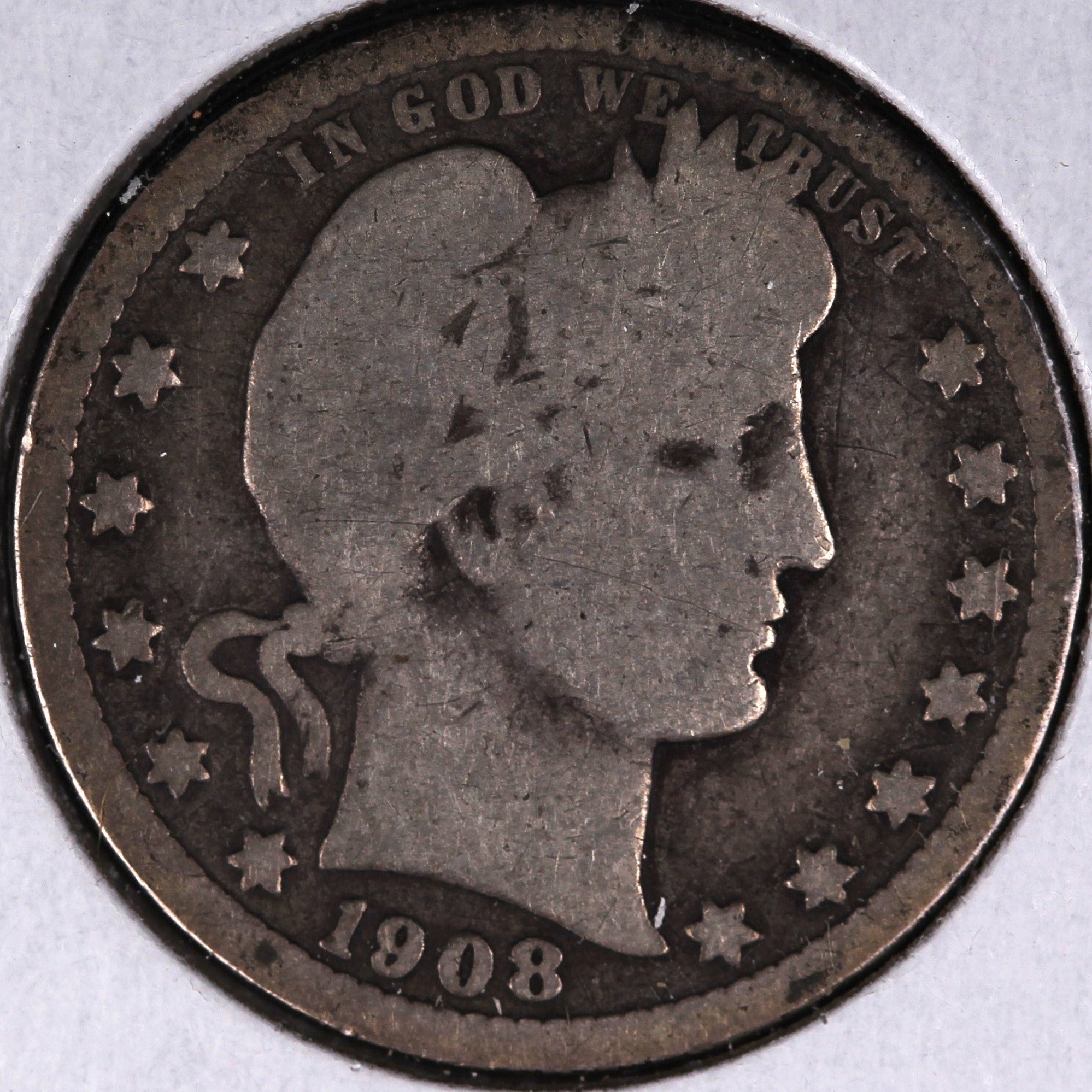 1908-O Barber Quarter, Good+ Circulated Coin, Store # 07847