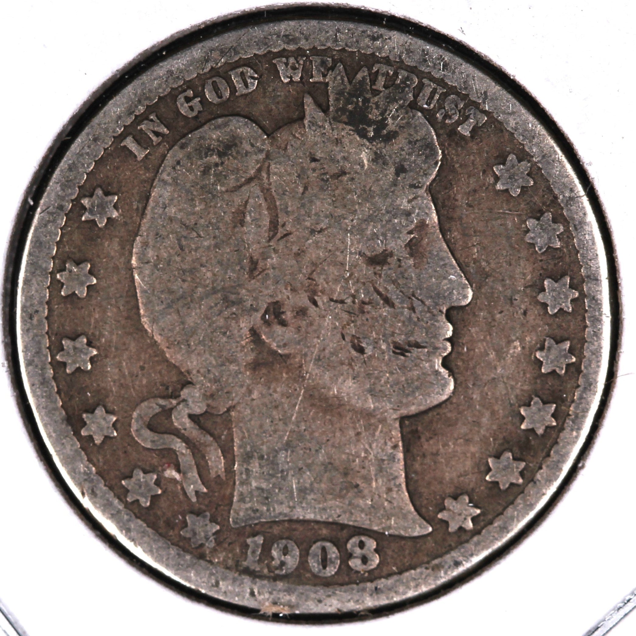 1908-D Barber Quarter, Good+ Circulated Coin, Store #07866