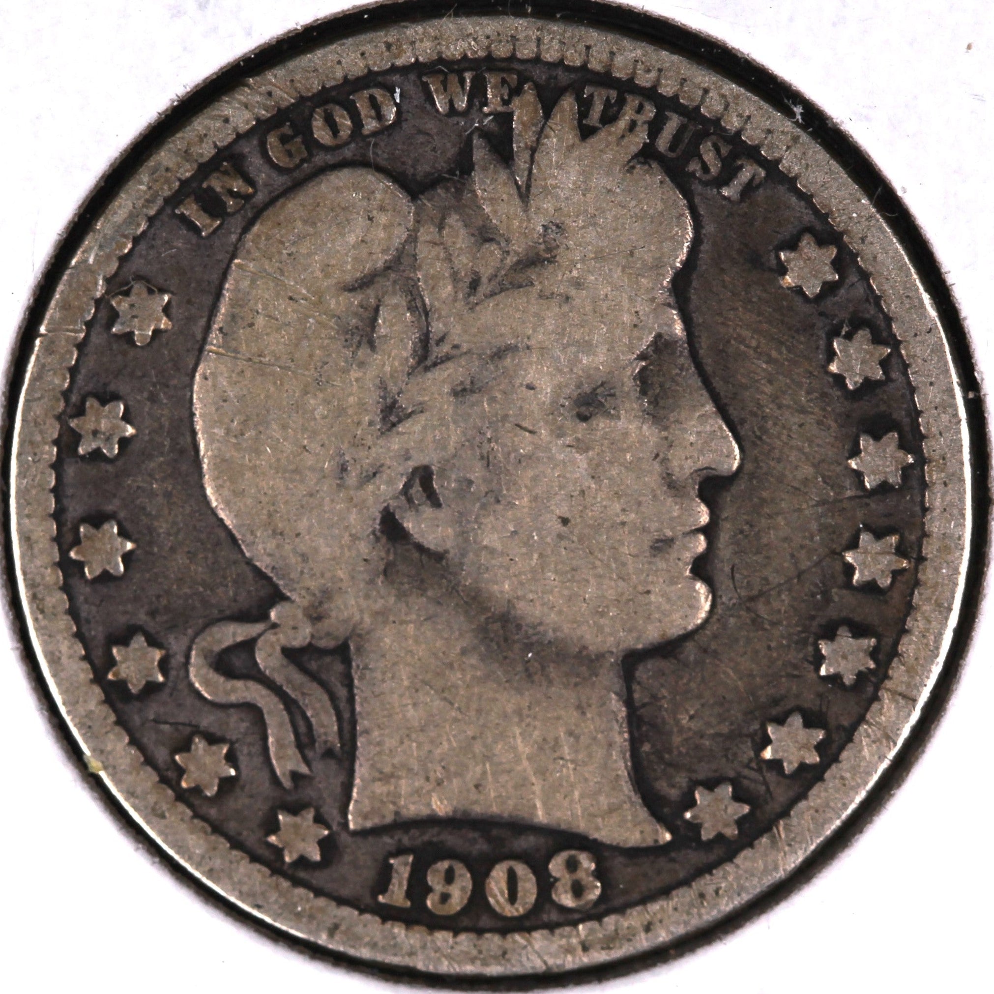 1908-D Barber Quarter, Good+ Circulated Coin, Store #07867