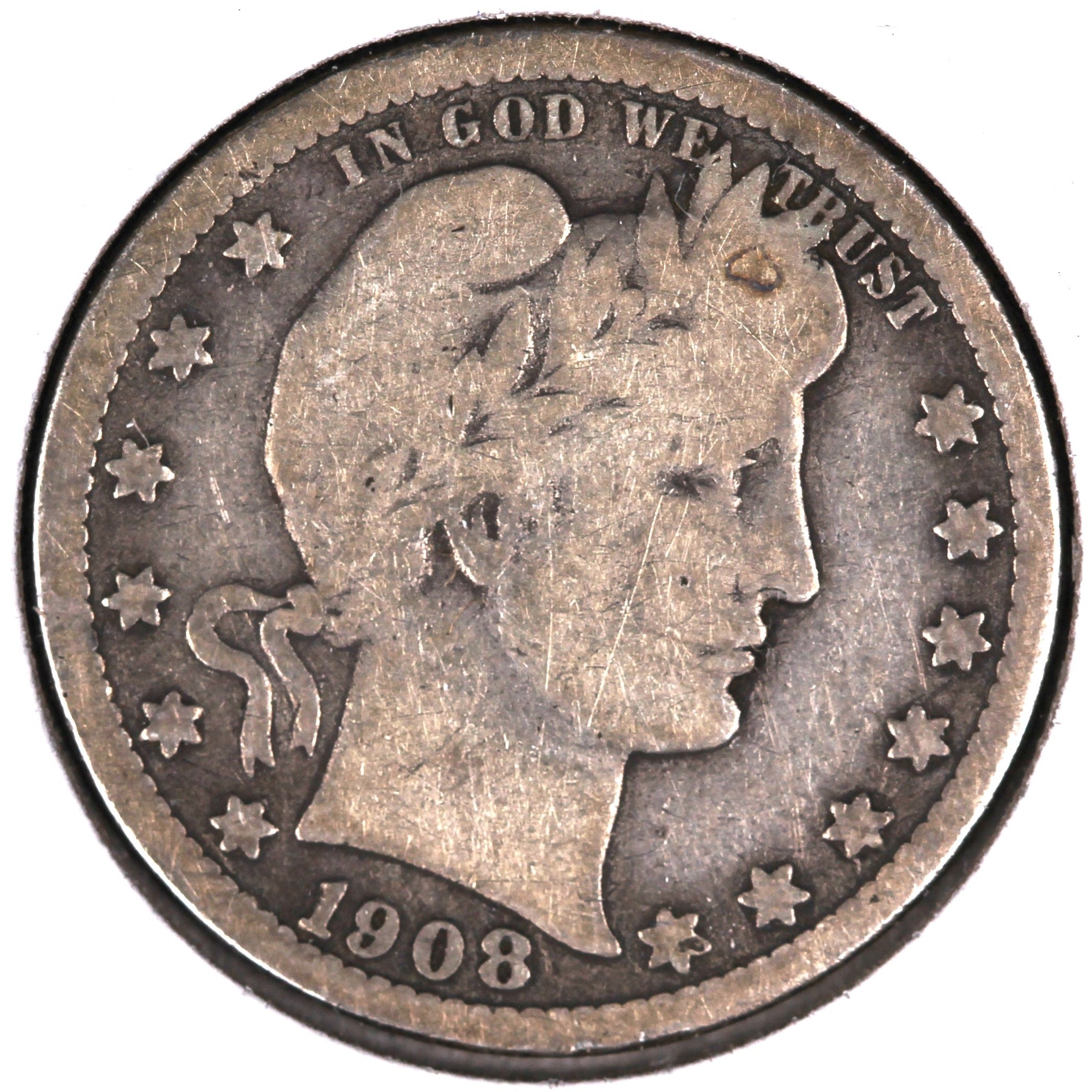 1908-D Barber Quarter, Good+ Circulated Coin, Store #07874