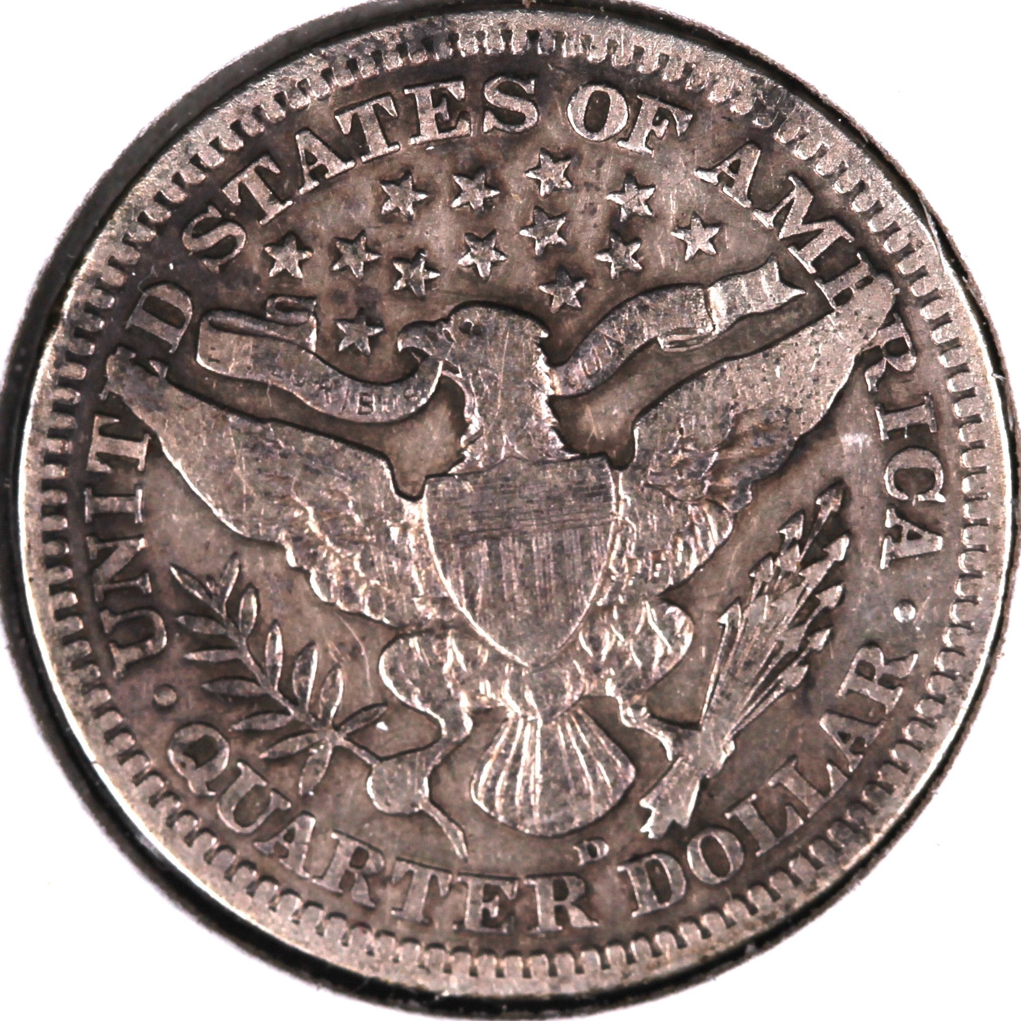 1908-D Barber Silver Quarter, Very Good Circulated Coin, Store #QR1515.