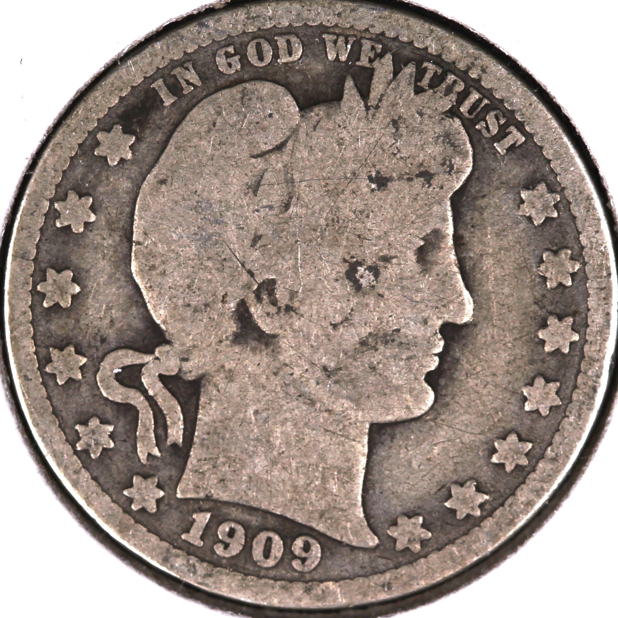 1909 Barber Quarter, Good+ Circulated Coin, Store #07881