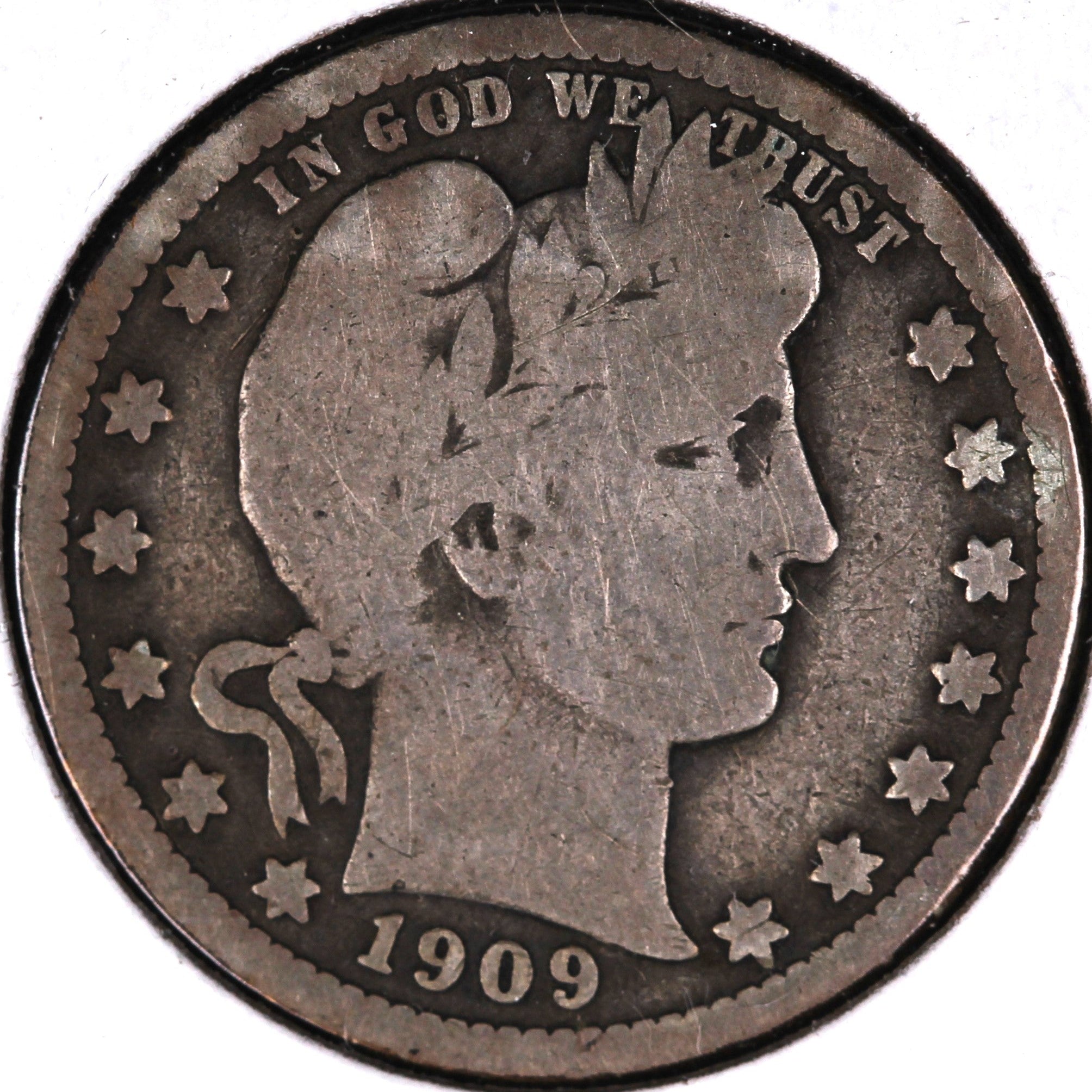 1909 Barber Quarter, Good+ Circulated Coin, Store #07890
