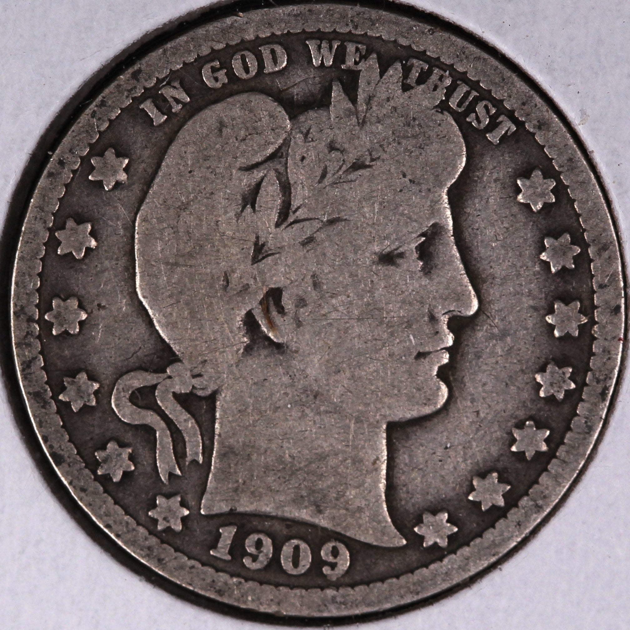 1909 Barber Quarter, Good Circulated Coin, Store # 07896