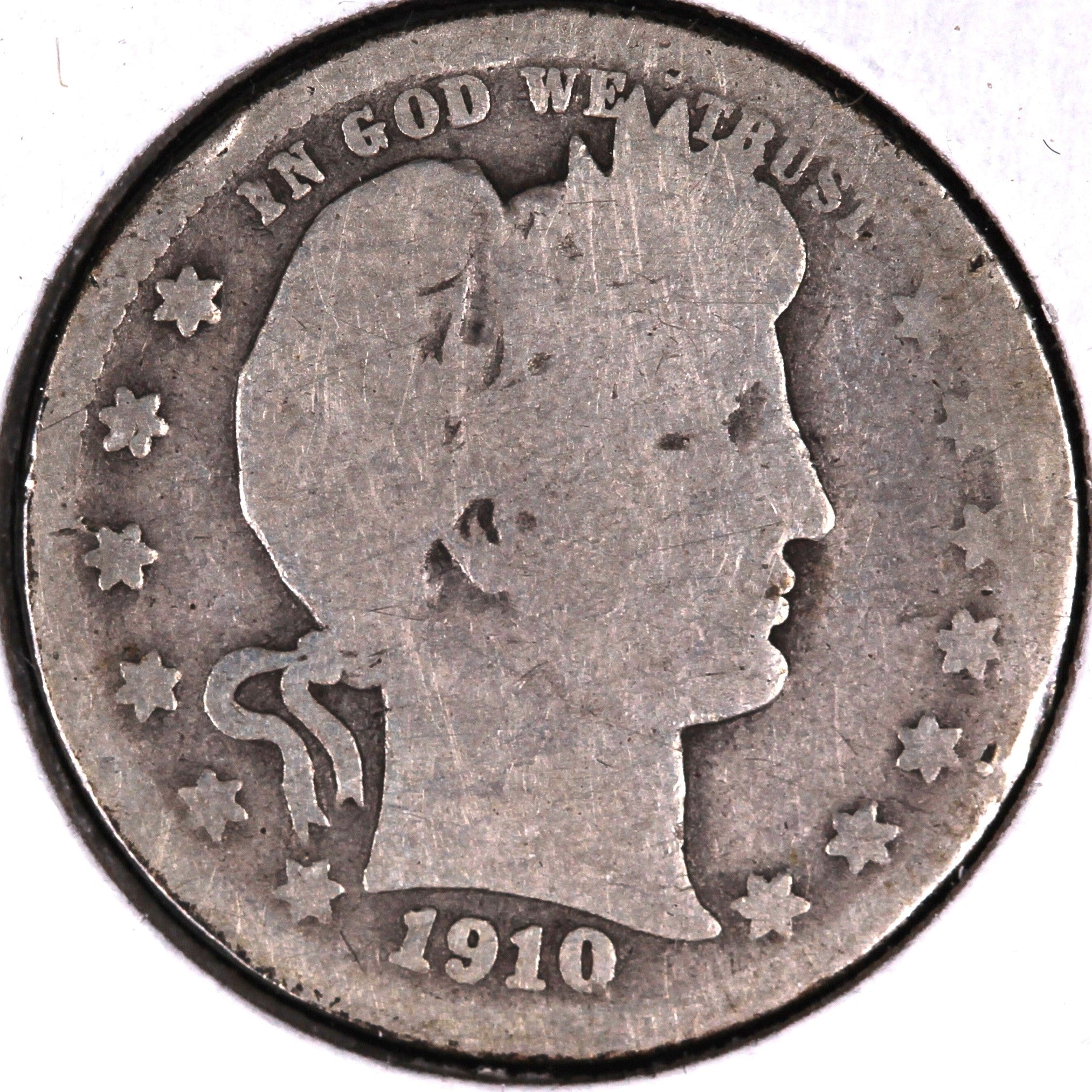 1910-D Barber Silver Quarter, Good Circulated Collectible Coin, Store #QR1526.