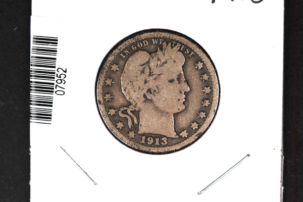 1913 Barber Quarter.  Affordable Collectible Coin.  Store # 07952