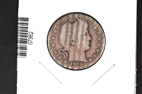 1913-D Barber Quarter.  Affordable Collectible Coin.  Store # 07962