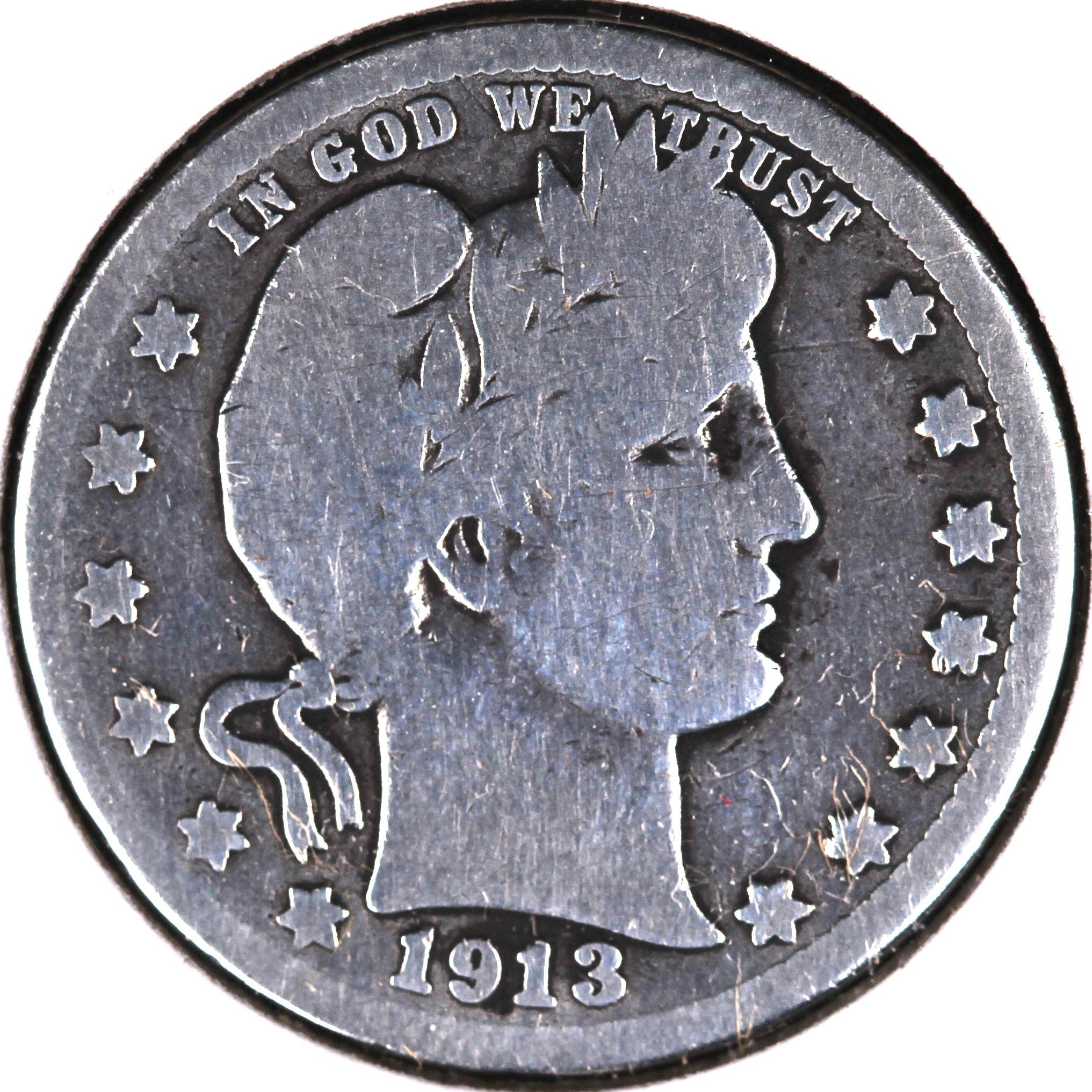 1913-S Barber Silver Quarter, Key Date, Good Circulated Coin, Store #QR1537