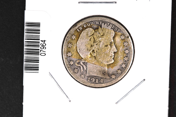 1914 Barber Quarter. Affordable Collectible Coin. Store # 07964