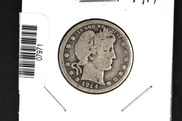 1914 Barber Quarter. Affordable Collectible Coin. Store # 07971