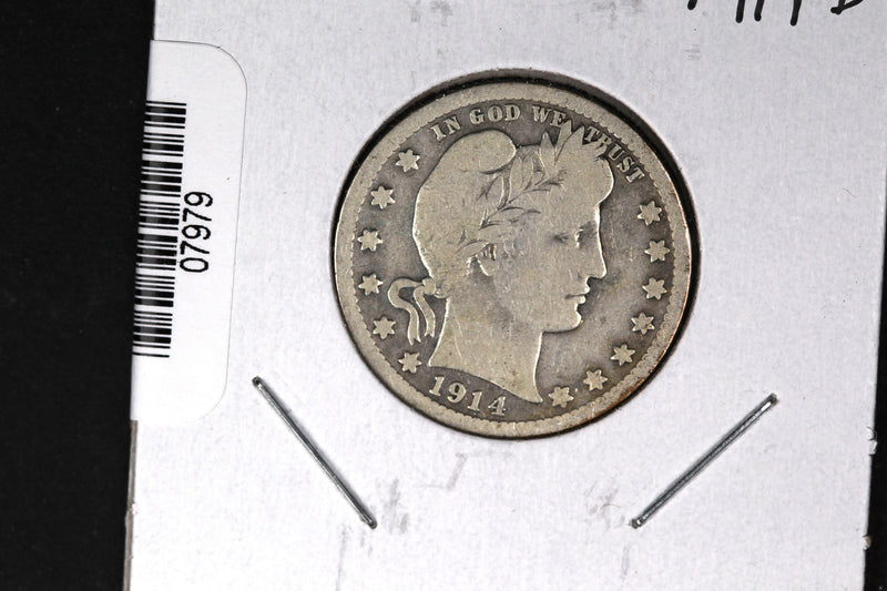 1914-D Barber Quarter. Affordable Collectible Coin. Store