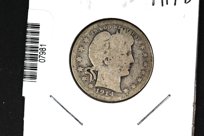 1914-D Barber Quarter. Affordable Collectible Coin. Store