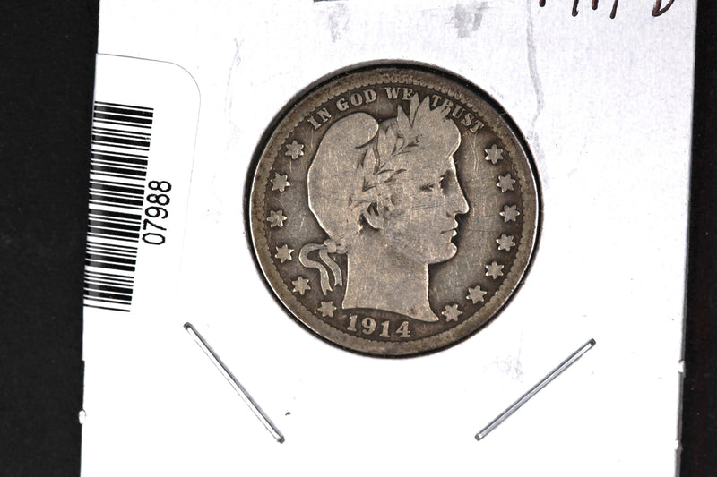 1914-D Barber Quarter. Affordable Collectible Coin. Store