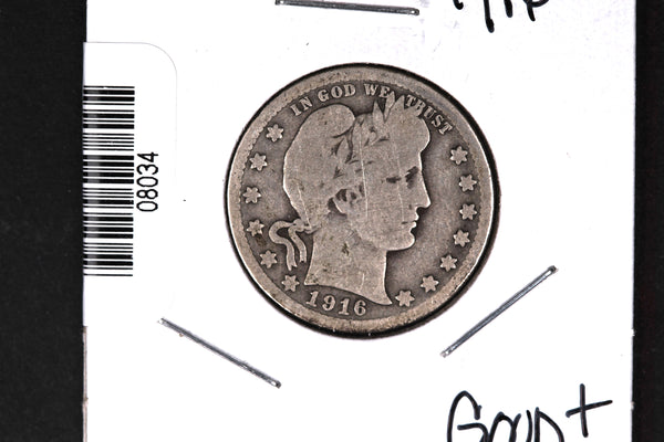 1916 Barber Quarter. Affordable Collectible Coin. Store # 08034