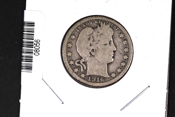 1916-D Barber Quarter. Affordable Collectible Coin. Store # 08056