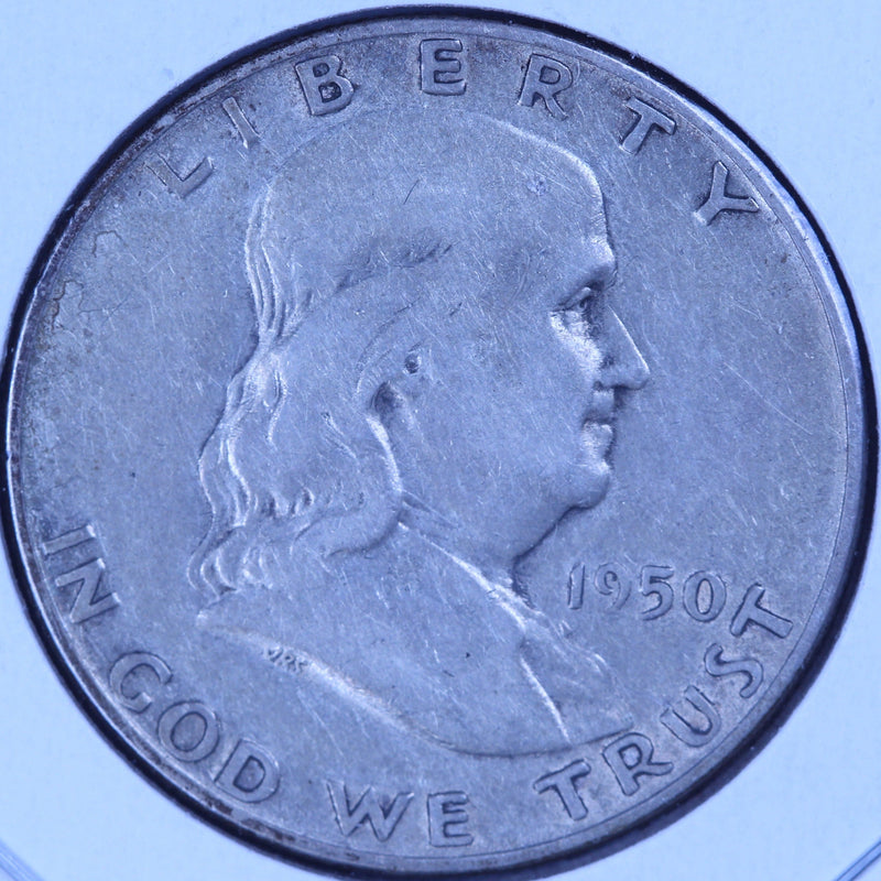 1950-D Franklin Half Dollar, Extra Fine Circulated Coin. Store