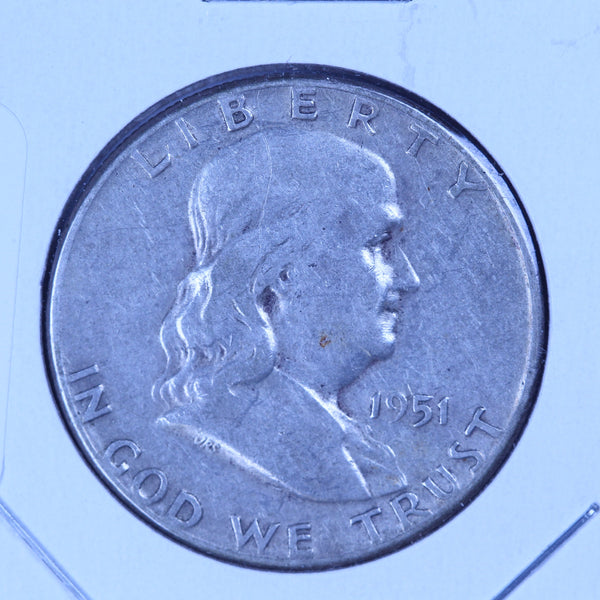 1951 Franklin Half Dollar, Affordable Circulated Collectible Coin. Store #10860