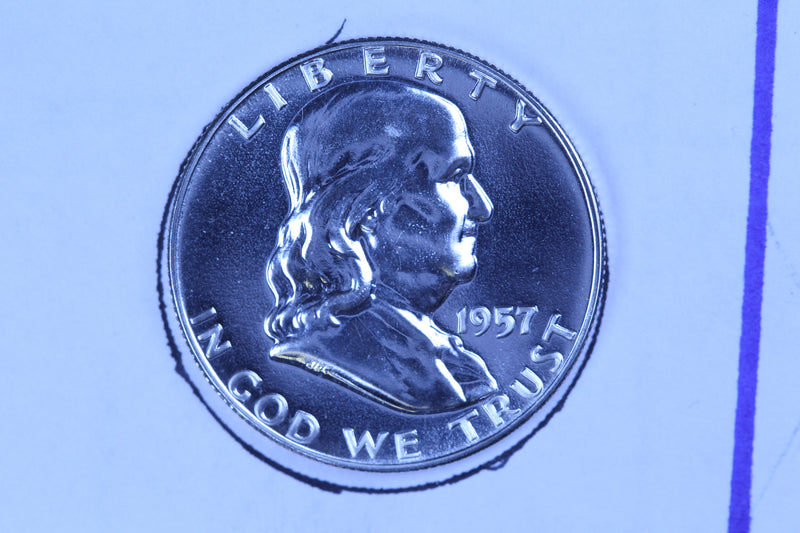 1957 Franklin Half Dollar, Proof Strike. Gem Eye Appeal. Store Sale