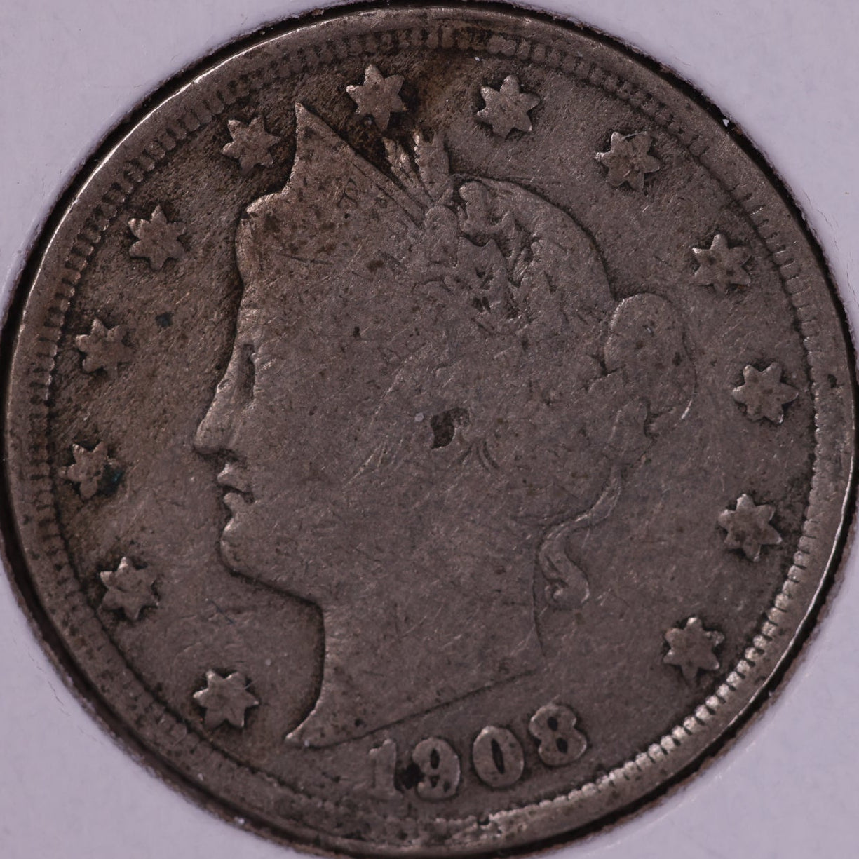 1908 Liberty Nickel. Good+ Circulated Coin. Store #11096
