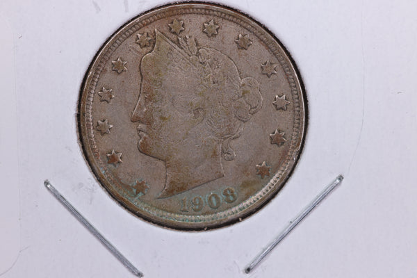 1908 Liberty Nickel, Circulated Collectible Coin. Store #11698