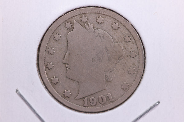 1901 Liberty Nickel, Circulated Collectible Coin. Store #11809