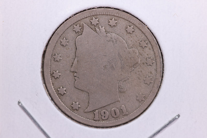 1901 Liberty Nickel, Circulated Collectible Coin. Store