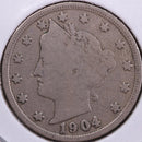 1904 Liberty Nickel, Very Good Circulated Coin, Store