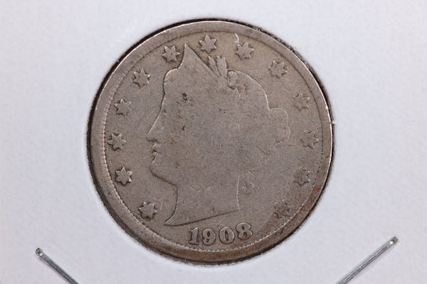 1908 Liberty Nickel, Circulated Collectible Coin. Store #11849
