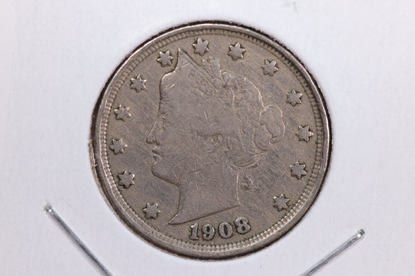 1908 Liberty Nickel, Circulated Collectible Coin. Store #11816