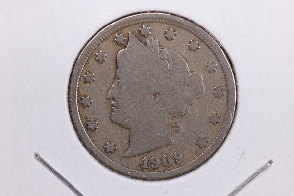 1909 Liberty Nickel, Circulated Collectible Coin. Store #11850