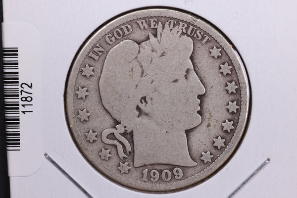 1909 Barber Half Dollar. Affordable Collectible Coin. Store # 11872