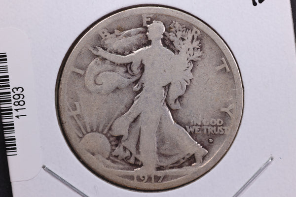1917-D, On Obverse, Walking Liberty Half Dollar. Circulated Condition. Store #11893