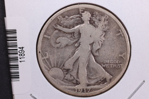 1917-D, On Reverse, Walking Liberty Half Dollar. Circulated Condition. Store #11894