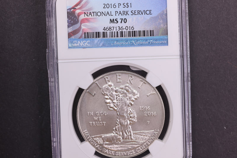 2016-P National Park Service, Silver Commemorative. NGC Graded MS-70.