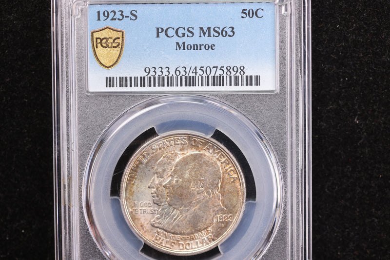 1923-S Monroe Silver Half Dollar Commemorative, PCGS MS63, Store