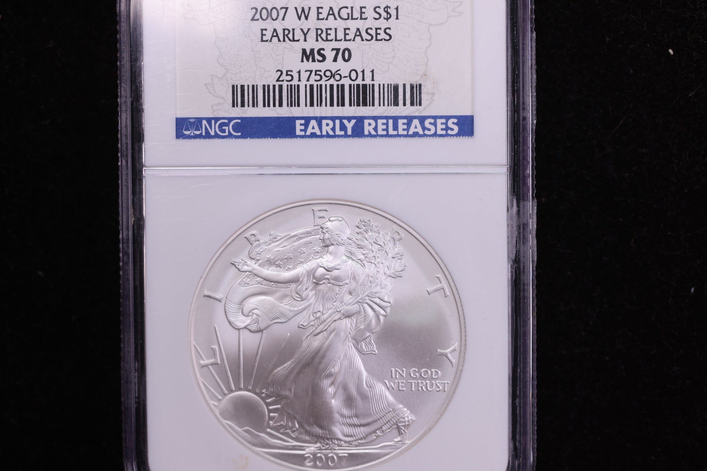 2007-W American Silver Eagle, Burnished Strike, NGC MS-70. Store #AE0104