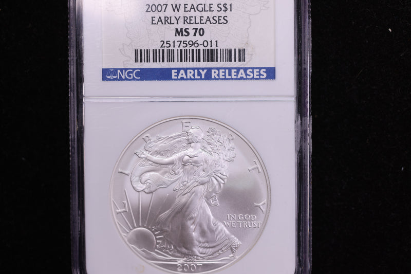 2007-W American Silver Eagle, Burnished Strike, NGC Graded MS-70. Store