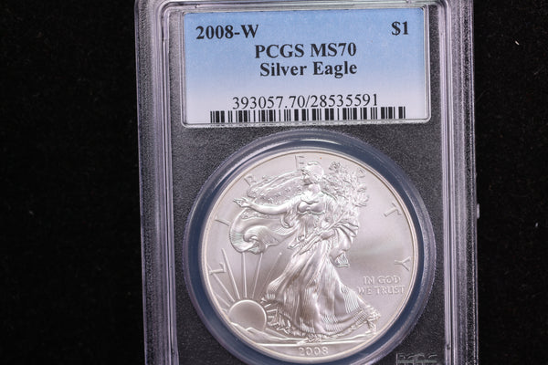 2008-W American Silver Eagle, Burnished Strike, PCGS Graded MS-70. Store #08742
