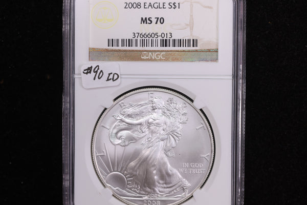 2008 American Silver Eagle, B.U. Strike., NGC MS70, Store #AE0114