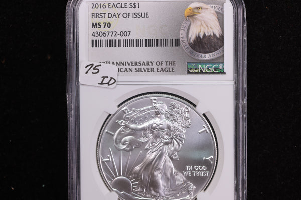2016 American Silver Eagle, First Day Issue, NGC MS70, Store #12153