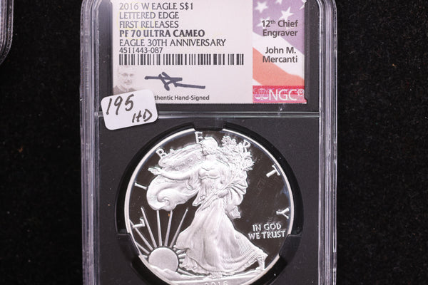 2016-W American Silver Eagle, First Releases, Lettered Edge, NGC PF70 Ultra Cameo, Store #12177