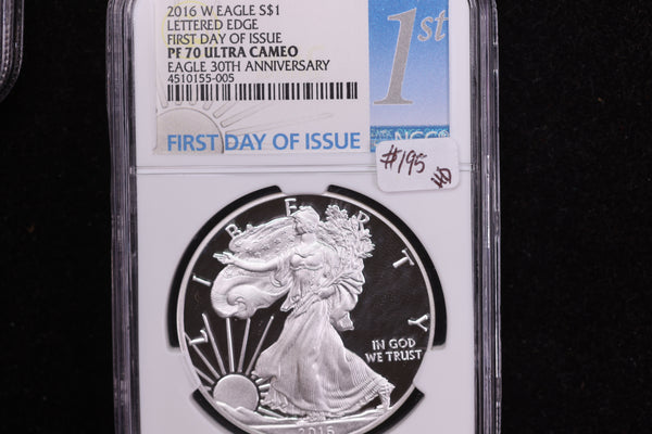 2016-W American Silver Eagle, First Day of Issue, Lettered Edge, NGC PF70 Ultra Cameo, Store #12178