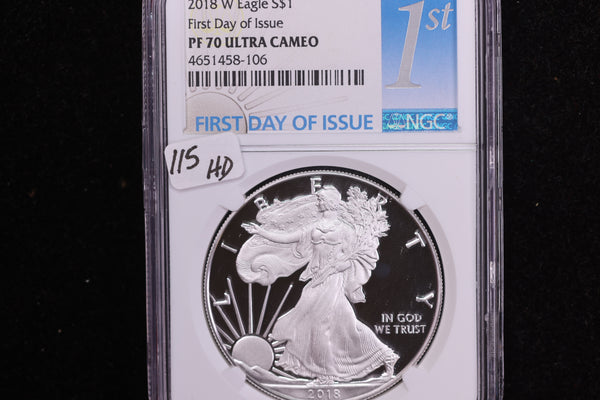 2018-W American Silver Eagle, First Day of Issue, NGC PF70, Ultra Cameo, Store #12183