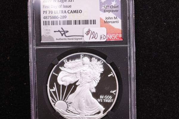 2019-W American Silver Eagle, First Day of Issue, NGC PF70, Ultra Cameo, Store #12187