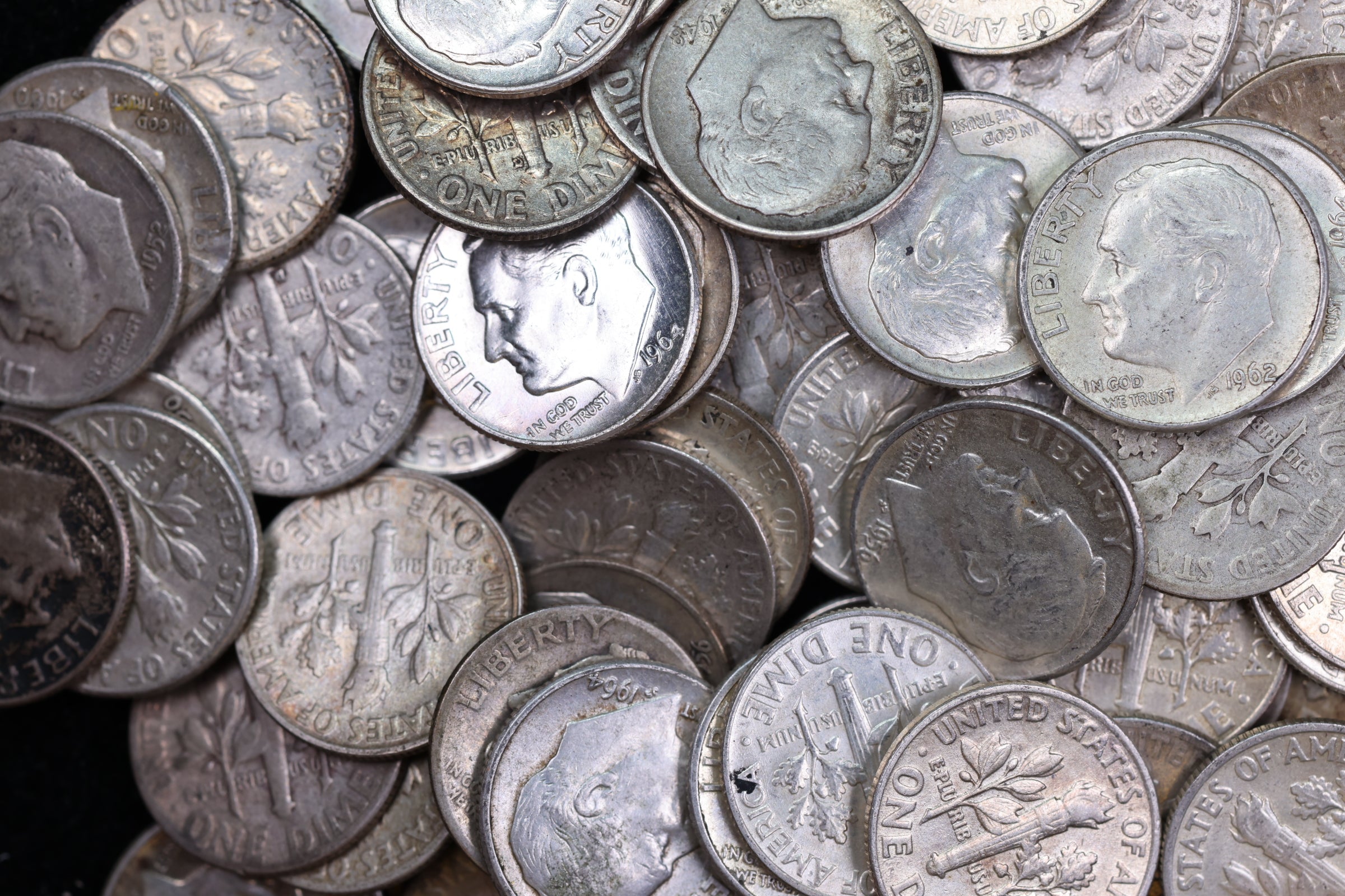 90% Roosevelt Silver Dimes, 1964 and Prior.