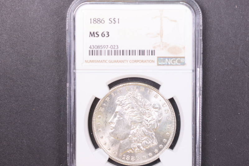1886 Morgan Silver Dollar, PCGS Graded MS63. Store