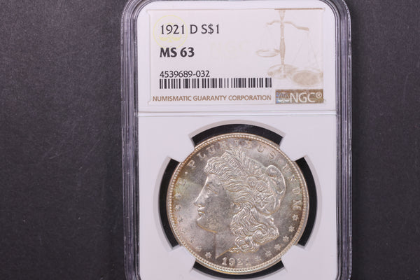 1921-D Morgan Silver Dollar, NGC Graded MS63. Store #08890