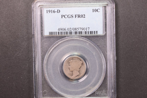 1916-D 10C Mercury Silver Dime, Key Date, PCGS FR2 Store #08891